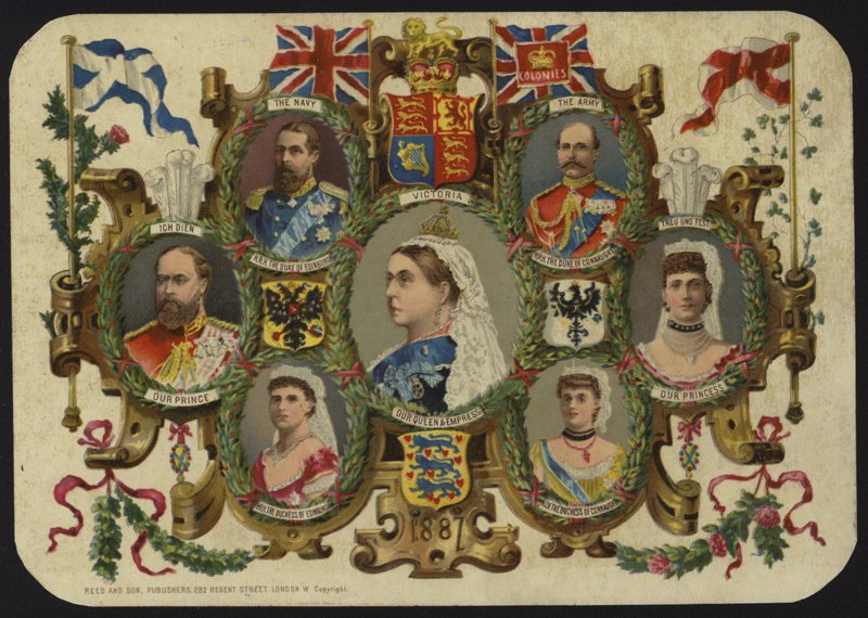 Kort som feirer dronning Victorias jubileum i 1887 av English School