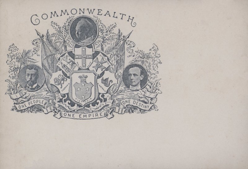 Kort som feirer Commonwealth og Australia, slutten av 1800-tallet (litho) av English School