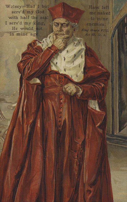 Kardinal Wolsey, fra Shakespeares kong Henry VIII (farge litho) av English School