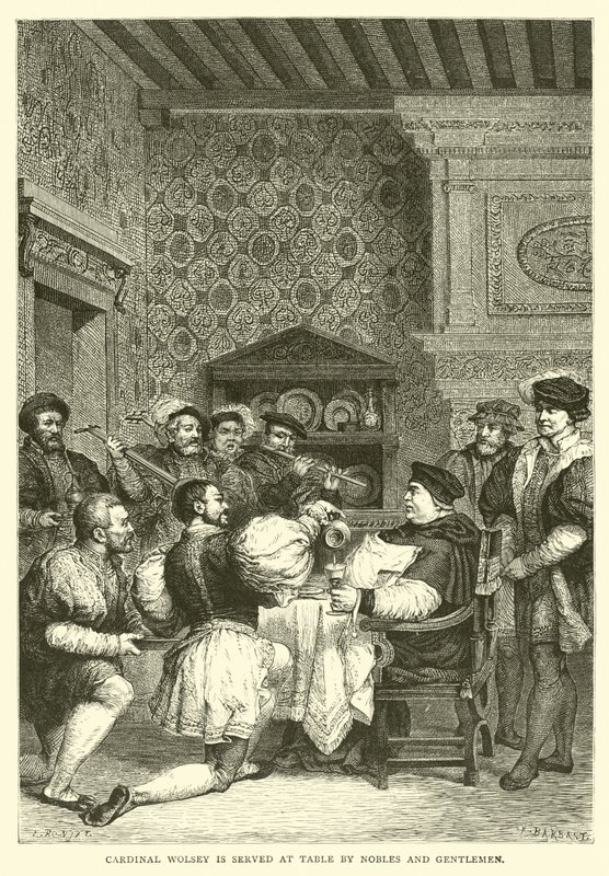 Kardinal Wolsey serveres ved bordet av adelsmenn og herrer av English School