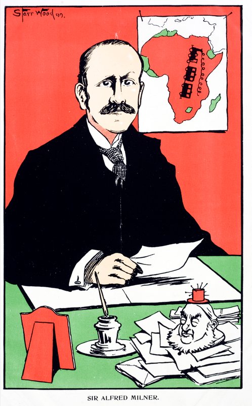 Karikatur av Sir Alfred Milner, britisk kolonialguvernør i Kappkolonien ved utbruddet av den andre bondekrigen av English School