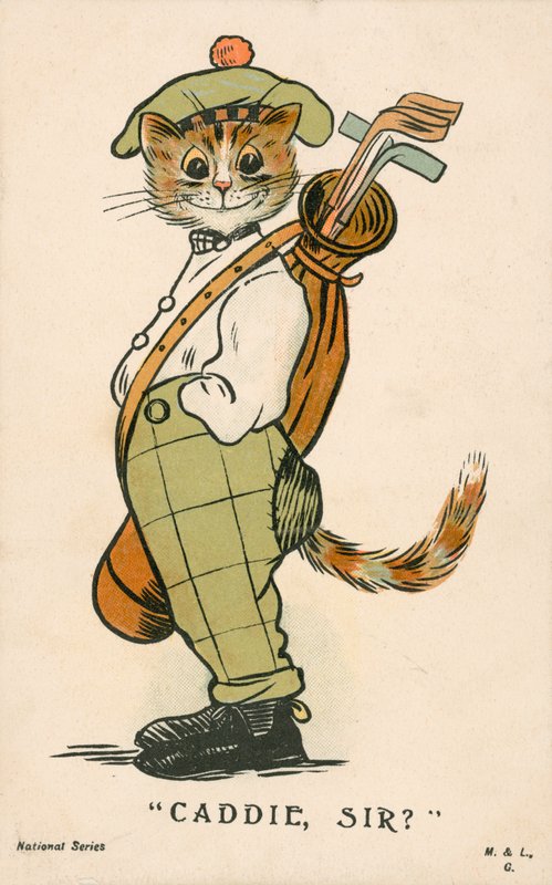 Katt, skotsk golfcaddie (farge litho) av English School