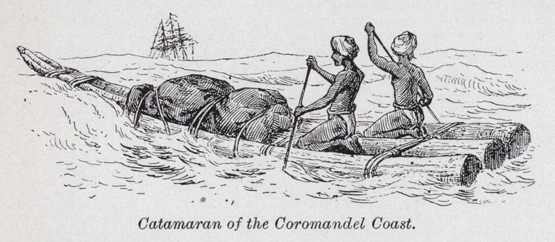Katamaran på Coromandel Coast (litho) av English School