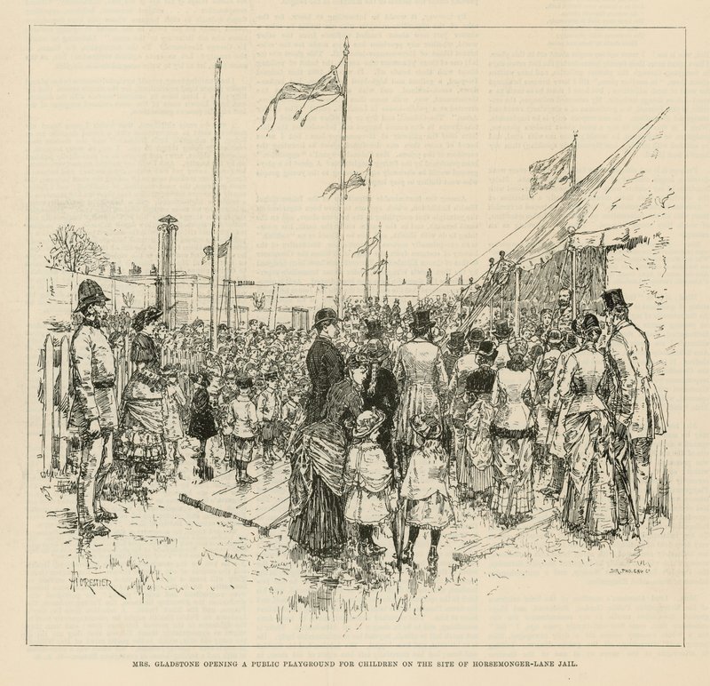 Catherine Gladstone åpner en offentlig lekeplass for barn av English School