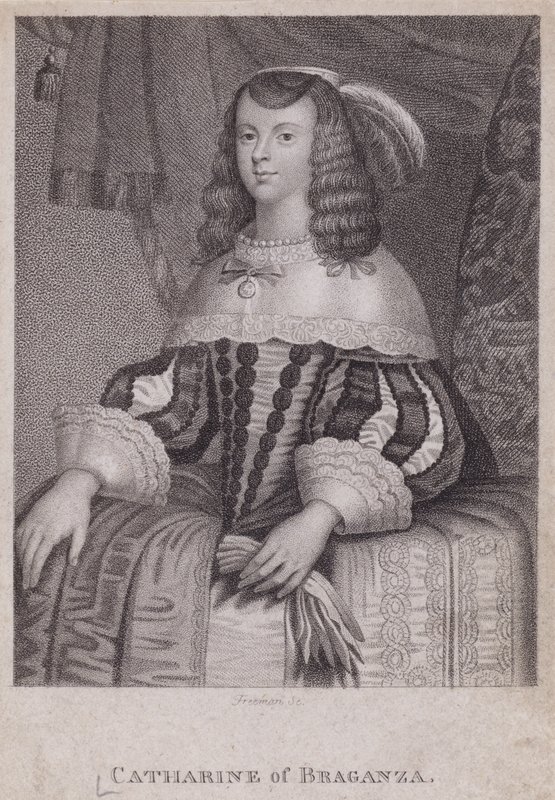 Katarina av Braganza, dronningkonsort av kong Charles II (gravering) av English School