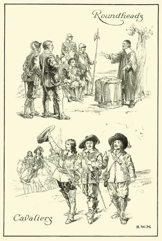 Cavaliers og Roundheads (blekk på papir) av English School