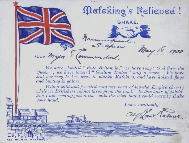 Feirer lindring av Mafeking, Sør-Afrika, Boer War av English School