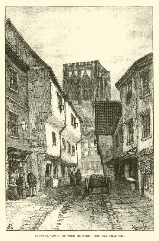 Central Tower of York Minster, fra Old Shambles av English School
