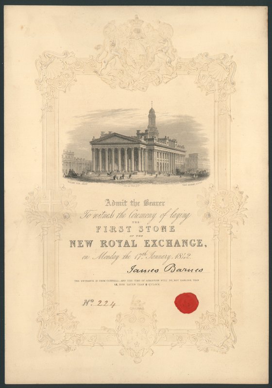 Seremoni for nedlegging av den første steinen til New Royal Exchange, London, 17. januar 1842 av English School