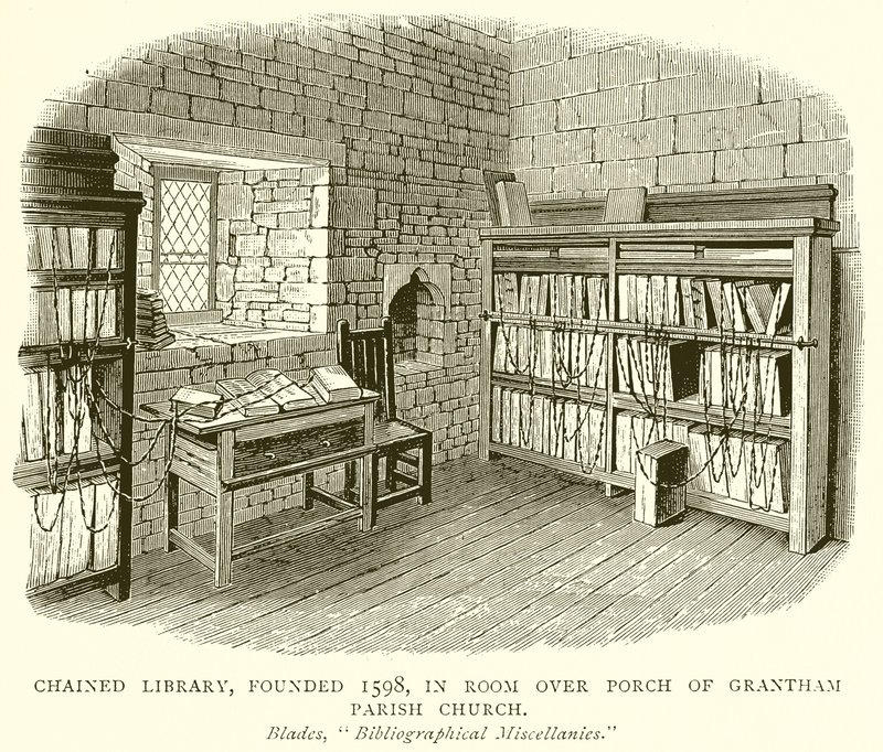 Chained Library, grunnlagt 1598, i Room over Porch of Grantham Parish Church av English School