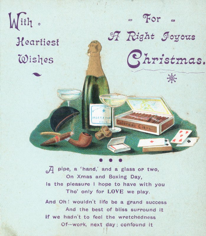 Champagne, sigarer og spillekort, julekort av English School