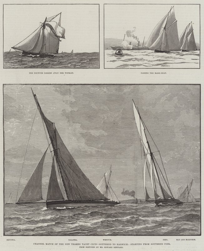 Channel Match of the New Thames Yacht Club, Southend til Harwich, med start fra Southend Pier (gravering) av English School