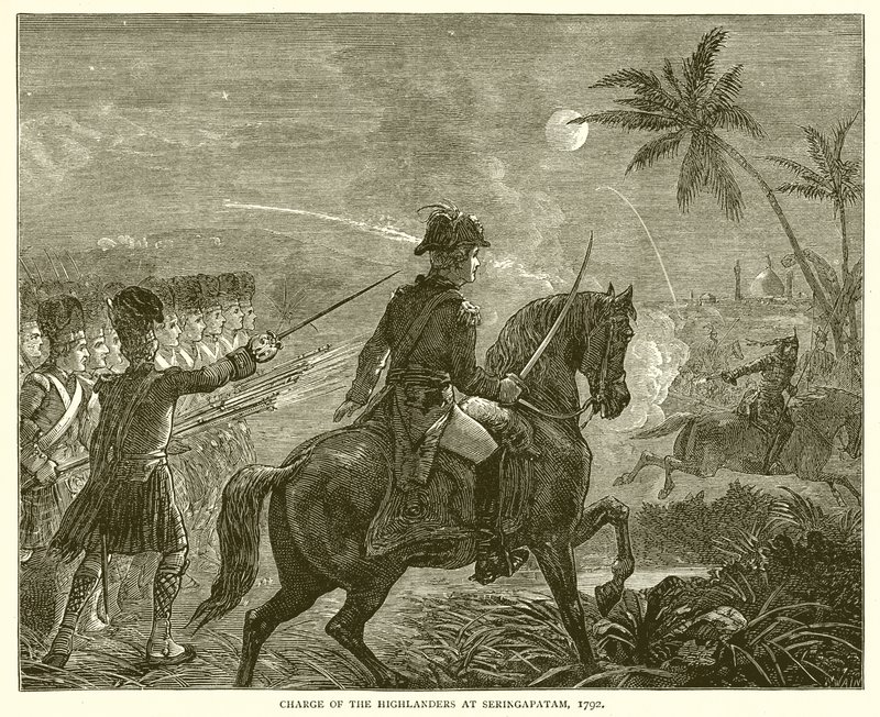 Anklagen for Highlanders ved Seringapatam, 1792 av English School