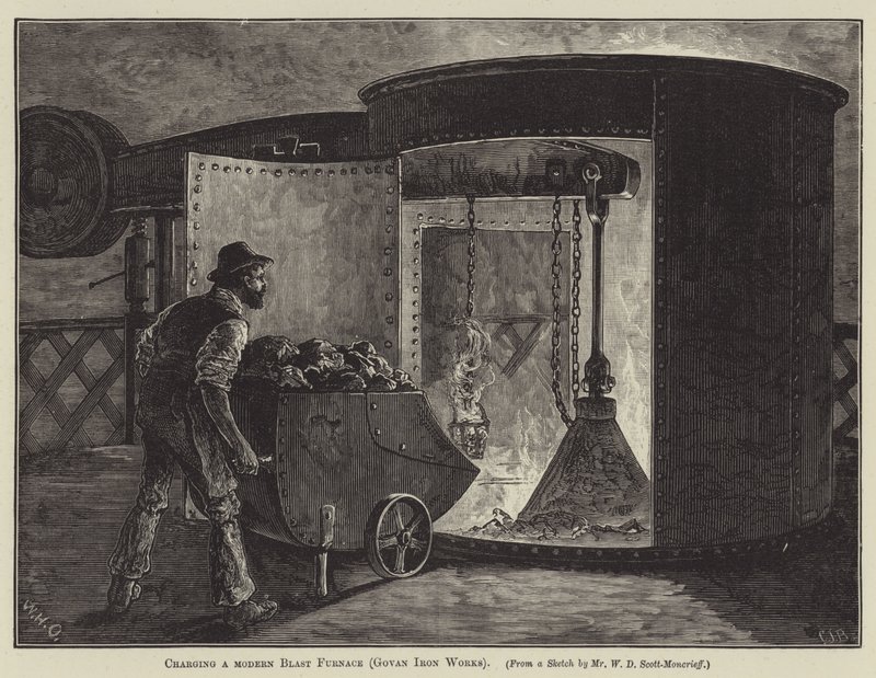 Lader en moderne masovn (Govan Iron Works) (gravering) av English School