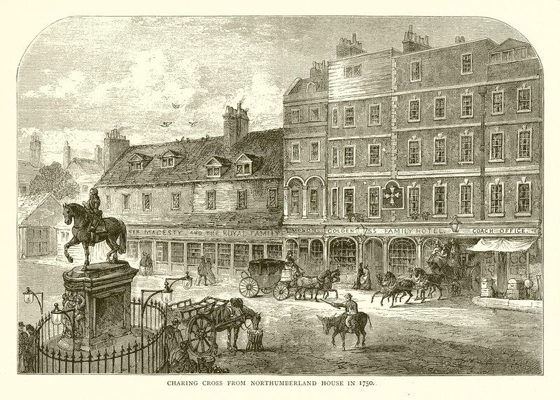 Charing Cross fra Northumberland House i 1750 av English School