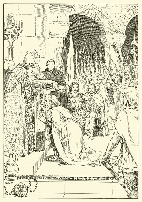 Charlemagne kronet på St Peters (blekk på papir) av English School