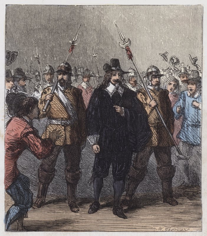 Charles I, ført til fengsel (farget gravering) av English School