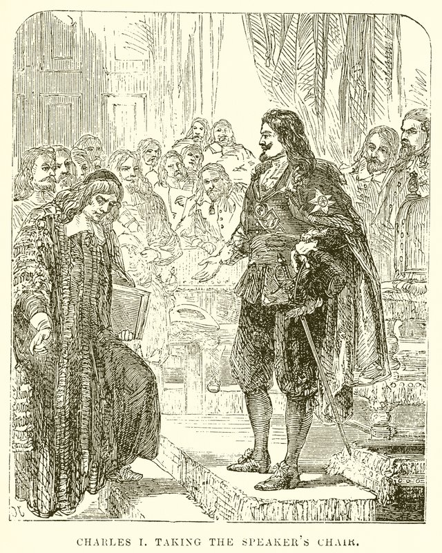Charles I inntar talerstolen av English School