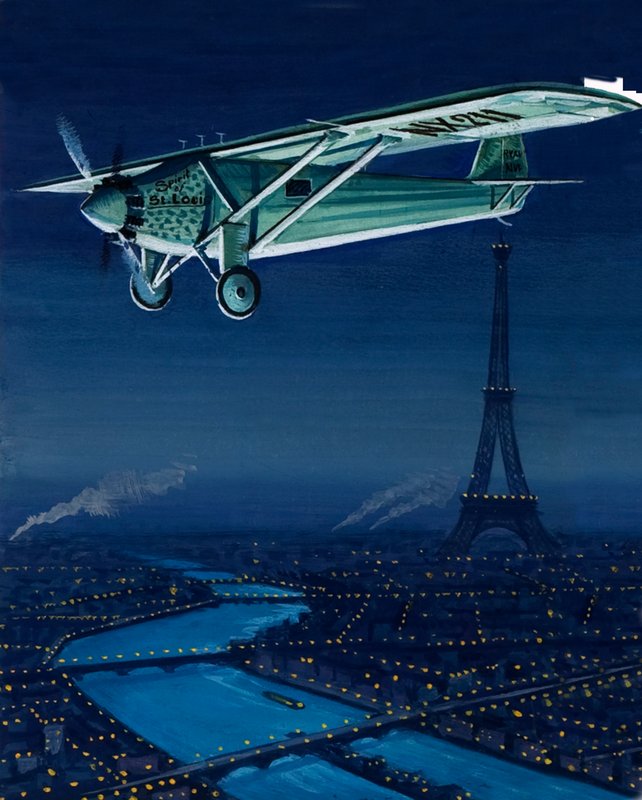 Charles Lindberghs Ryan-monoplan, Spirit of St Louis, flyr over Paris av English School