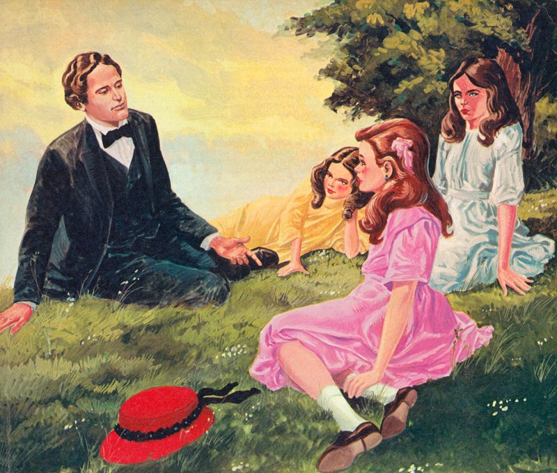 Charles Lutwidge Dodgson forteller historier til Alice Liddell og hennes to søstre av English School