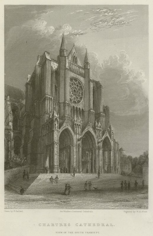 Chartres katedral, utsikt over det sørlige transeptet (gravering) av English School