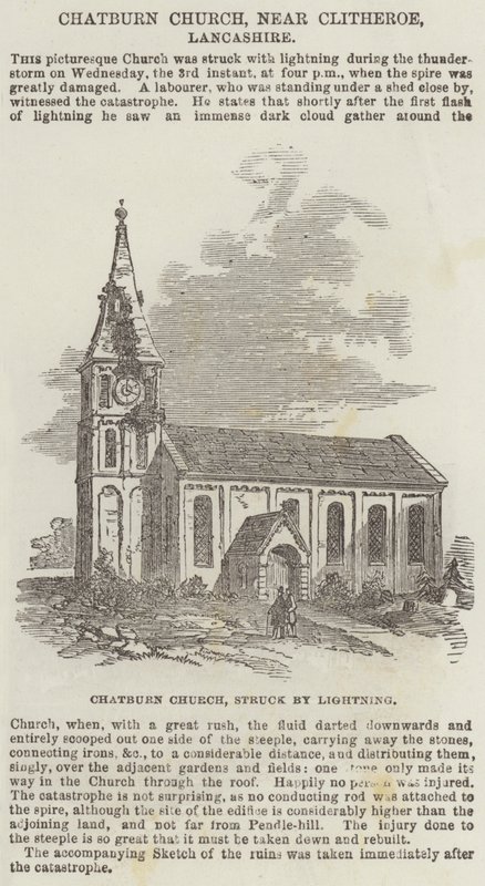 Chatburn Church, nær Clitheroe, Lancashire (gravering) av English School