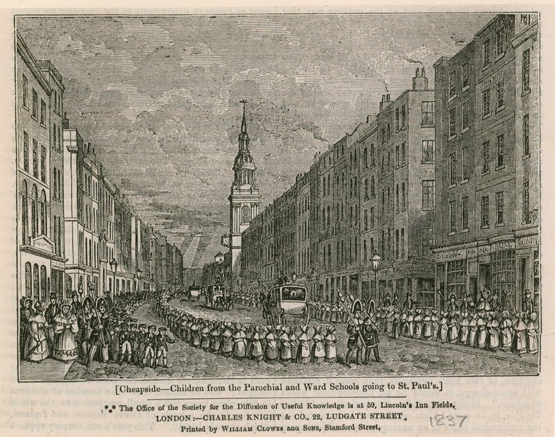 Cheapside - Barn fra Parochial og Ward Schools går til St Pauls, 1837 av English School