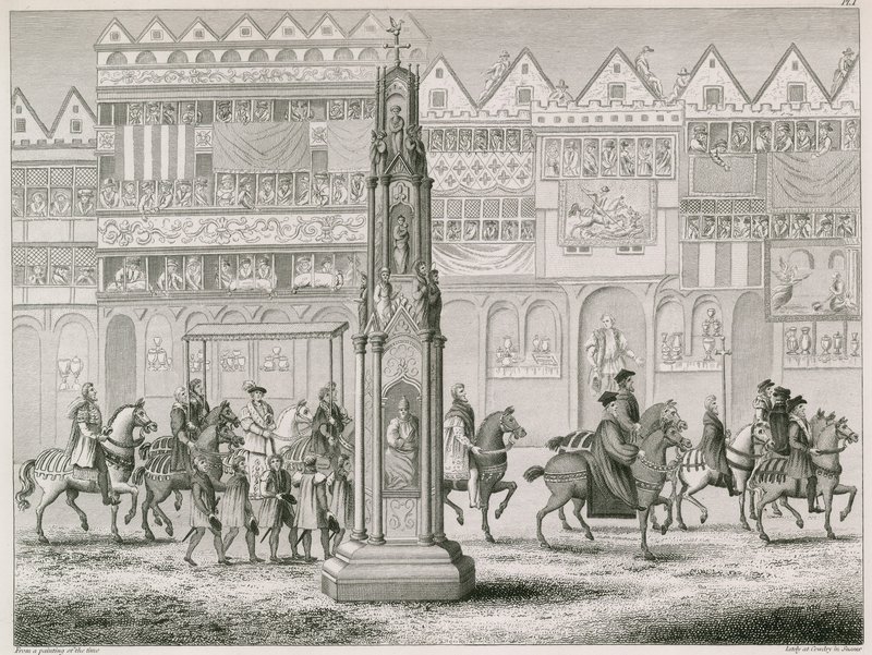 Cheapside Cross, slik det dukket opp i år 1547 av English School