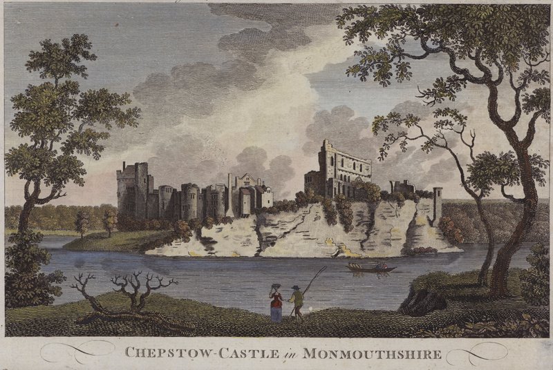 Chepstow Castle, Monmouthshire (farget gravering) av English School