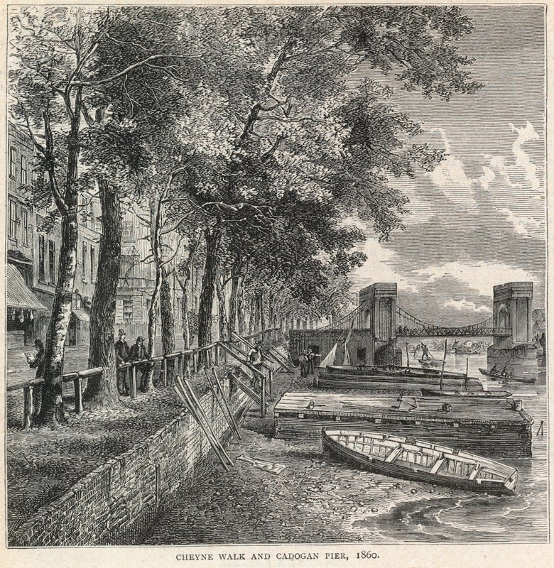 Cheyne Walk og Cadogan Pier, 1860 av English School