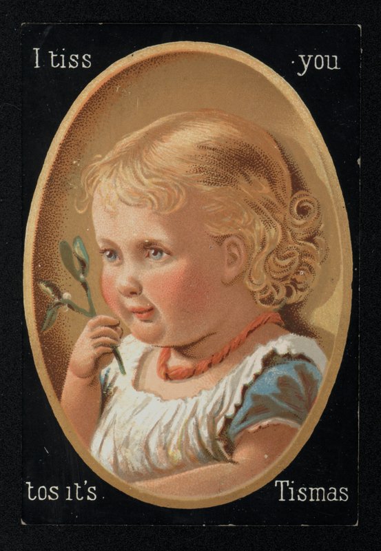 Barn med misteltein, julehilsenskort. (chromolitho) av English School