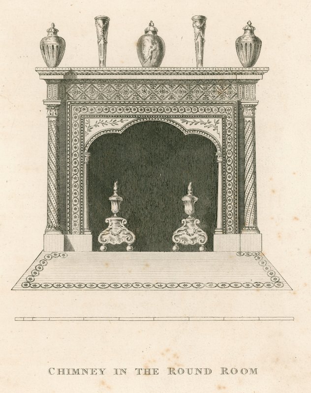 Skorstein i det runde rommet, Strawberry Hill, Twickenham, London av English School