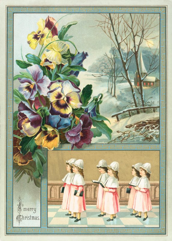 Korpiker og stemorsblomster, julekort av English School