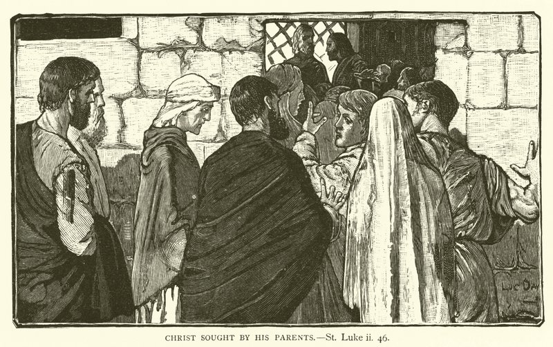 Kristus søkt av sine foreldre, St Luke, ii, 46 (gravering) av English School