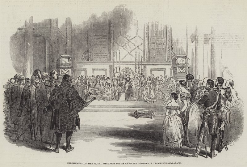 Dåp av Hennes Kongelige Høyhet Louisa Caroline Alberta, i Buckingham-Palace (gravering) av English School