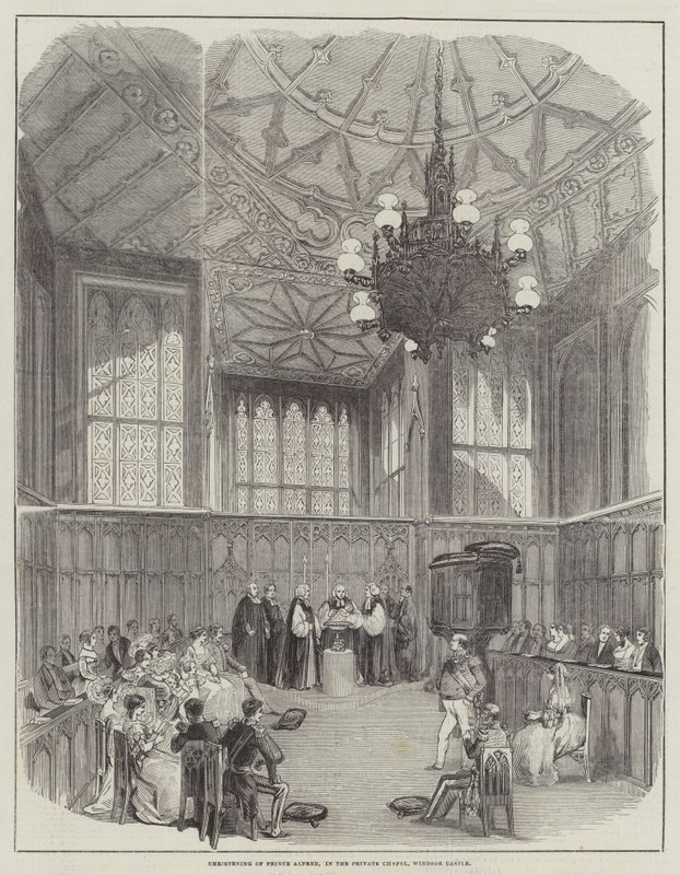 Dåp av prins Alfred, i det private kapellet, Windsor Castle (gravering) av English School