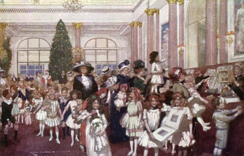 Julefester for barn, Savoy Hotel (litho i farger) av English School