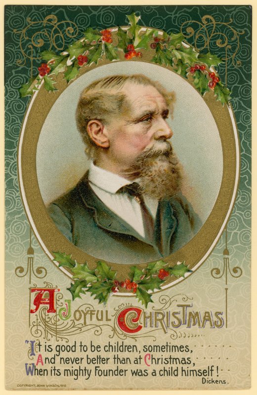 Julekort, med Charles Dickens av English School
