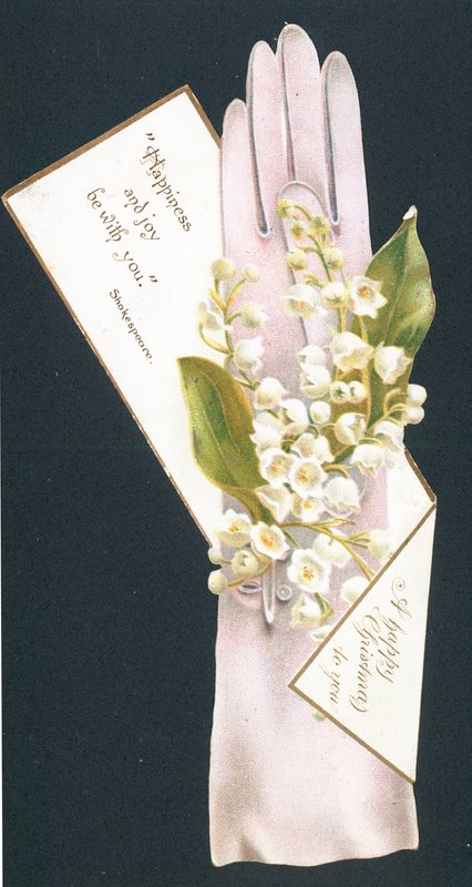 Julekort med hanske og blomster av English School