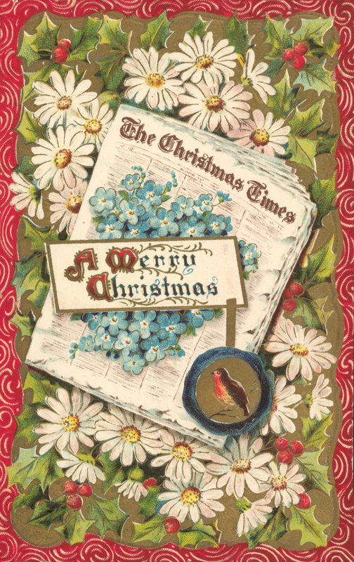 Juleavis, julehilsen, sent på 1800- eller tidlig på 1900-tallet (chromolitho) av English School