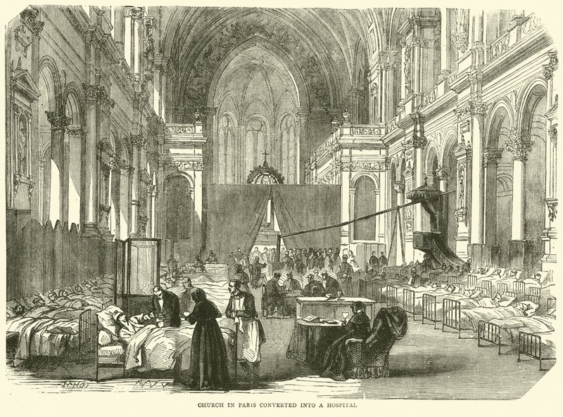 Kirken i Paris omgjort til sykehus, november 1870 av English School
