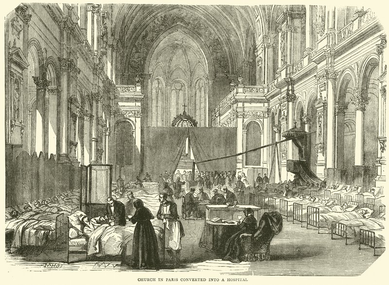 Kirken i Paris omgjort til sykehus, november 1870 av English School