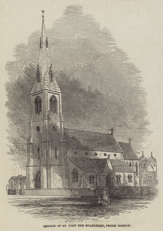 Johannes evangelistens kirke, Penge Common (gravering) av English School