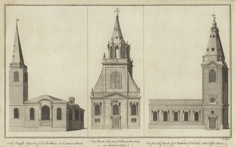 Churches of St Swithin, Cannon Street, St Edmund the King, Lombard Street og St Nicholas Cole Abbey, Old Fish Street av English School
