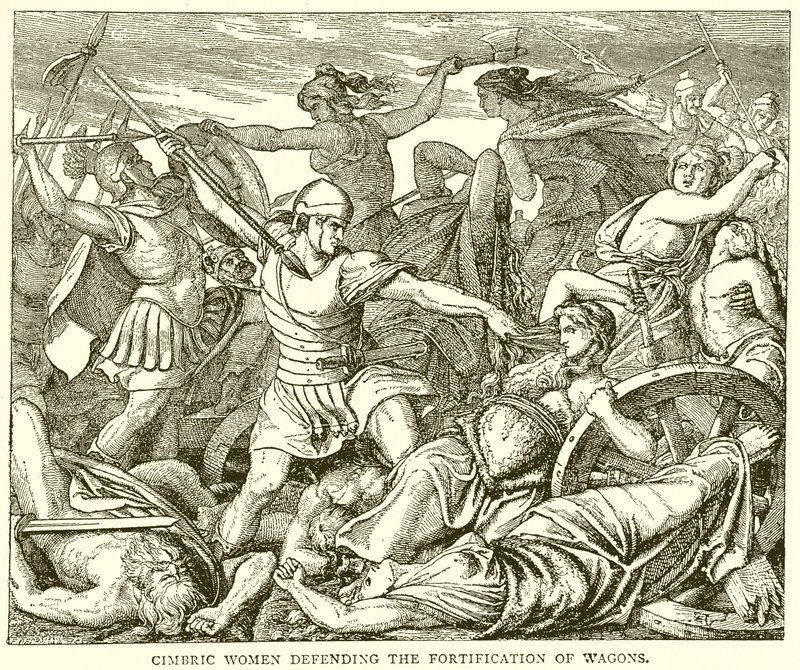 Cimbric Women forsvarer Fortification of Wagons av English School