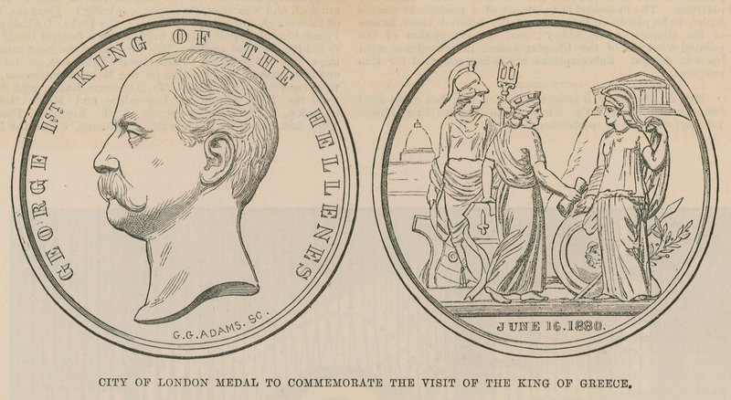 City of London-medaljen til minne om besøket til kongen av Hellas i juni 1880 av English School