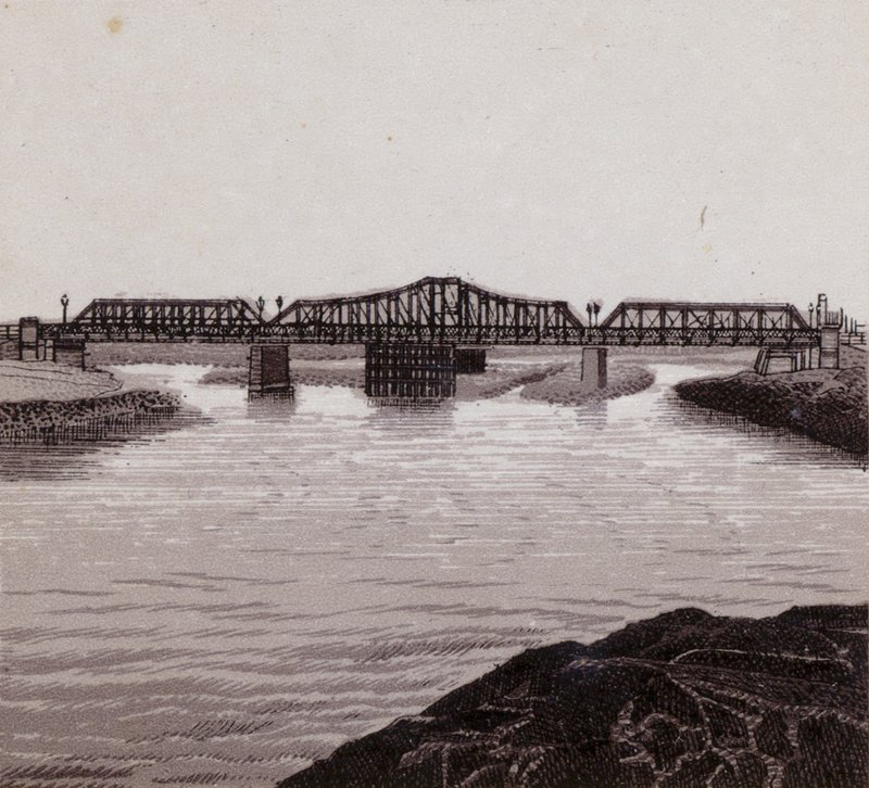 Clarence Bridge, Cardiff (litho) av English School
