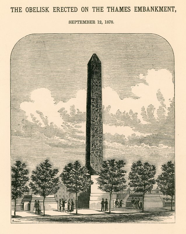 Cleopatras nål; Obelisken reist på Themsen Embankment, 12. september 1878 av English School