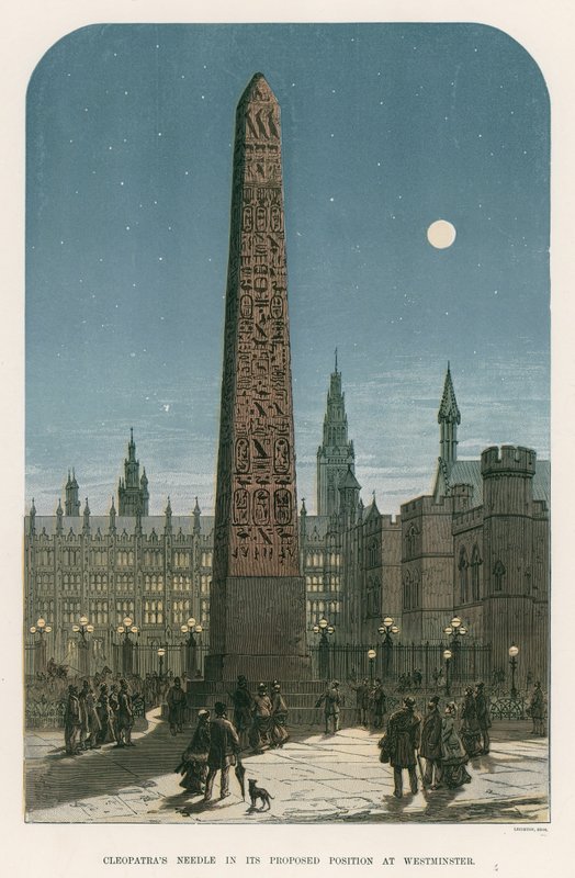 Cleopatras Needle i sin foreslåtte stilling i Westminster av English School