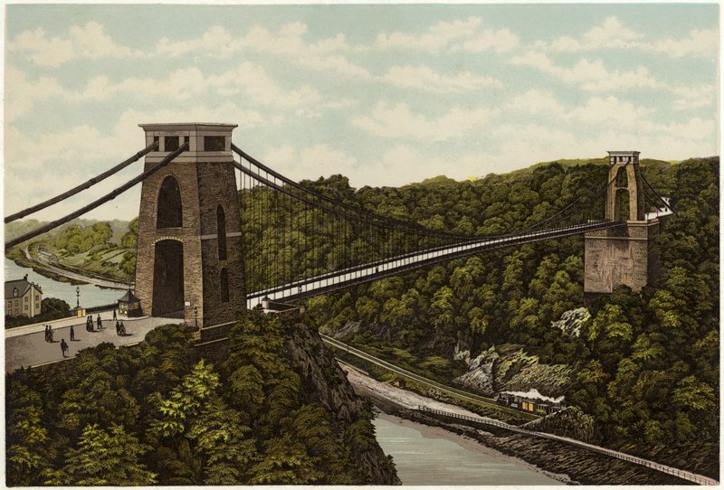 Clifton Suspension Bridge (farge litho) av English School